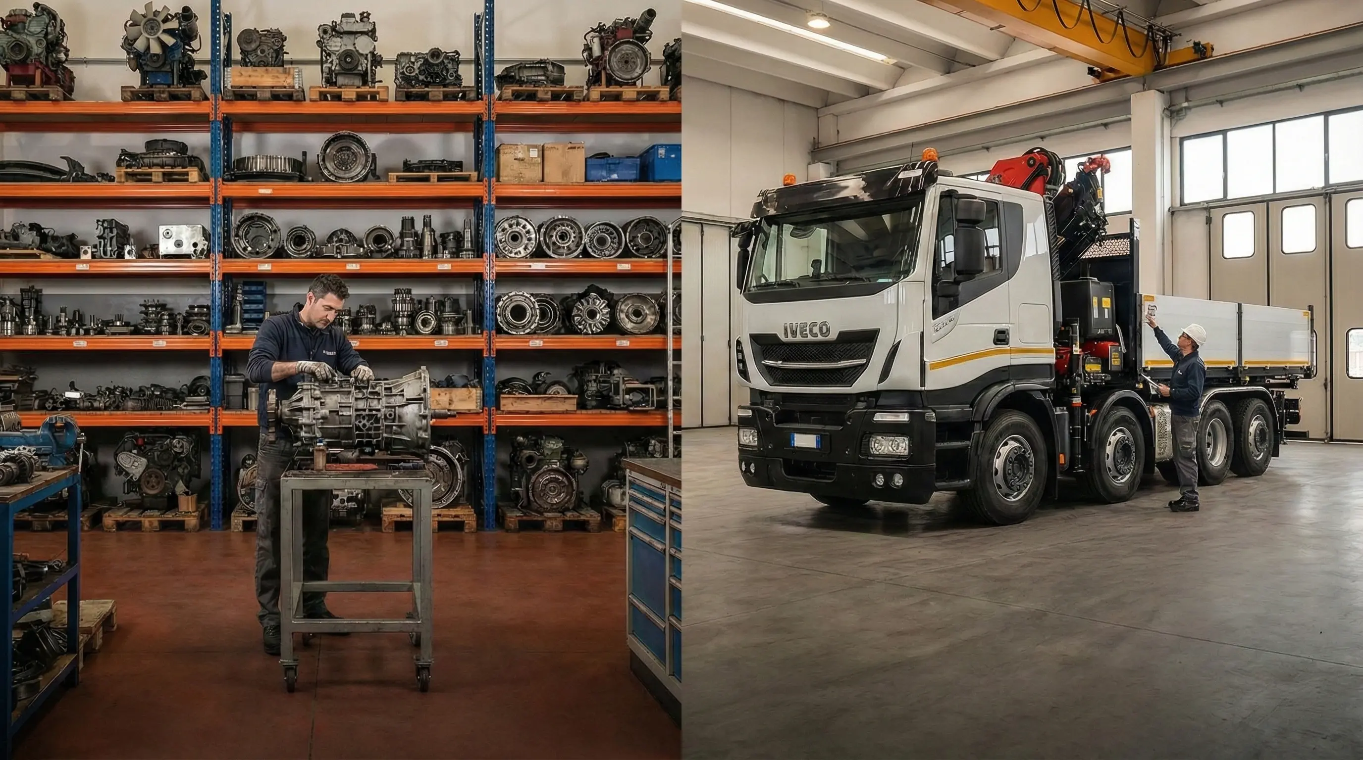 Vista del magazzino ricambi e area camion di Galia